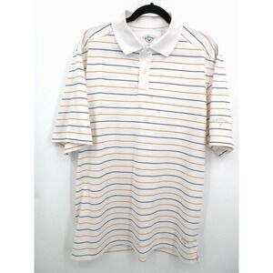 CALLAWAY SHORT SLEEVE GOLF POLO SHIRT Men's Large White With Blue Orange Stripes